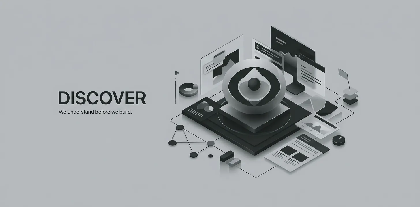 Discover stage of the build process, covering the domain and behavioural audit and stakeholder interviews that run before any code is written.
