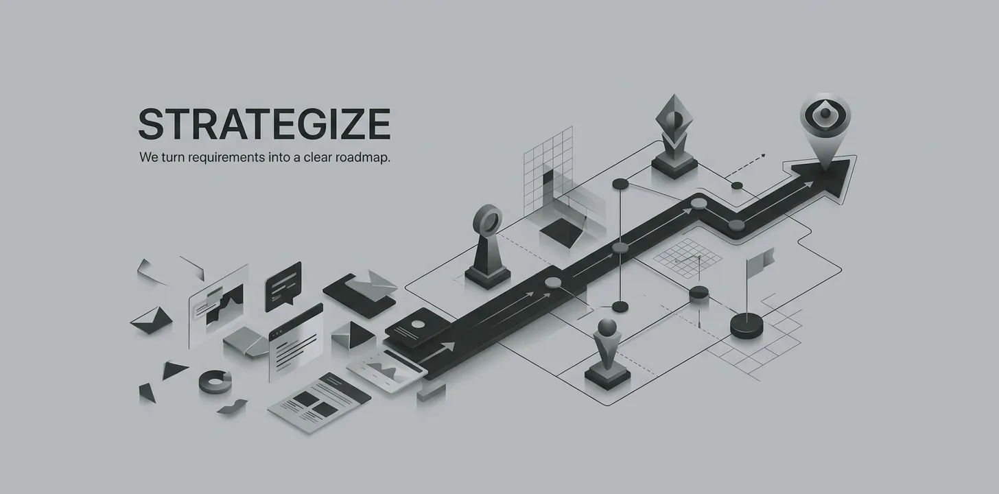 Strategize stage, where audit findings are reduced into a validated core architecture and a written feature specification.