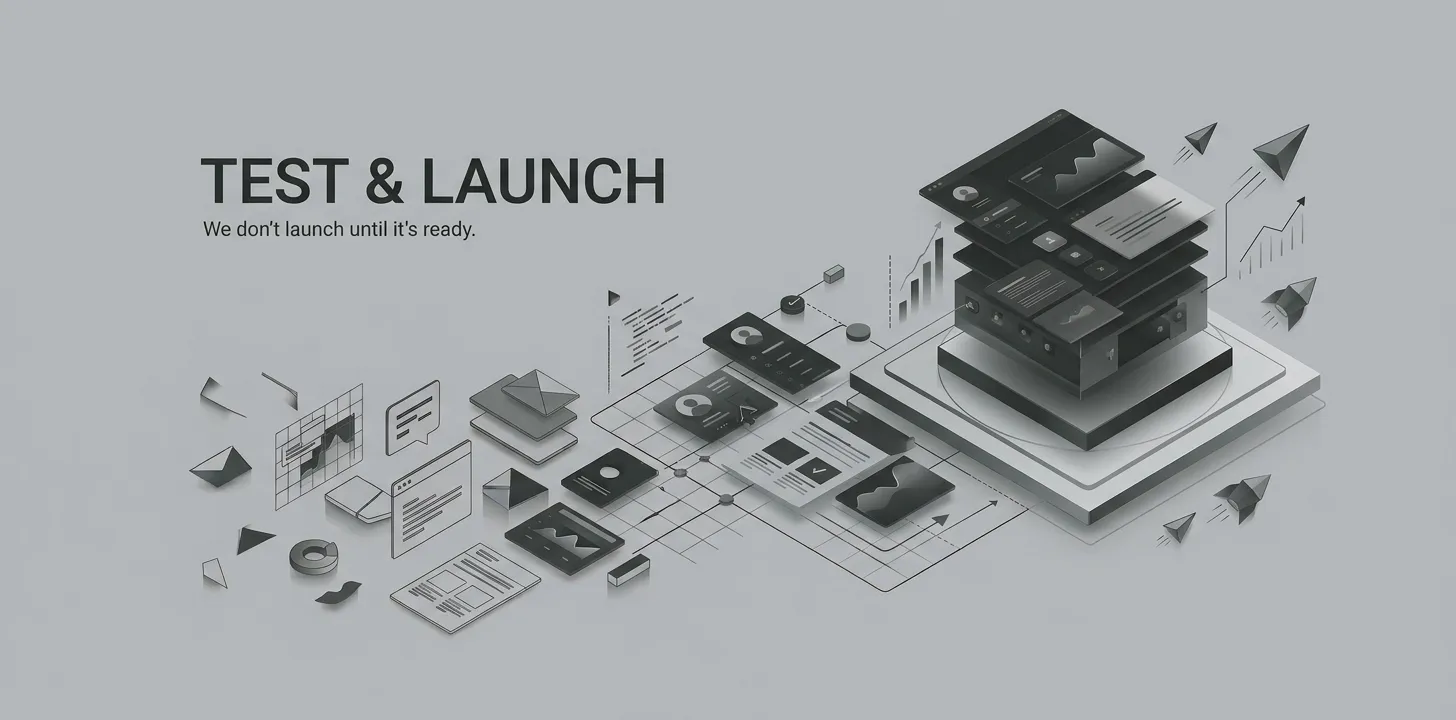Test and launch stage, covering the pre-release QA audit, fault tolerance, and the security gate.